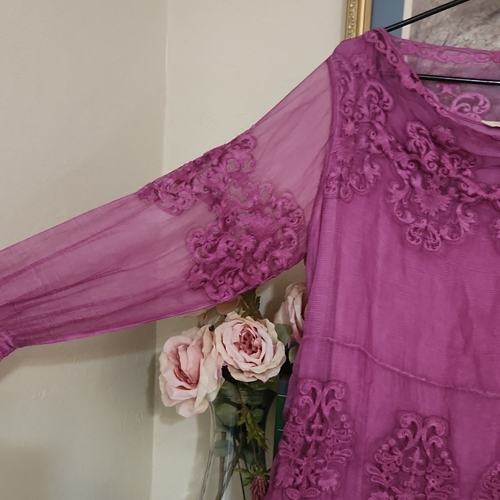 Soft Surroundings Hermosa Silk Tunic Dress P Large Plumberry Holidays Luxury - Picture 9 of 16